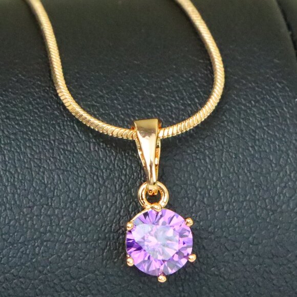 "Dainty Round Purple Stone Rose Gold Pendant, XPPT1301 - Picture 1 of 13